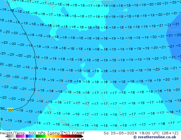 Height/Temp. 500 hPa ECMWF sab 25.05.2024 18 UTC