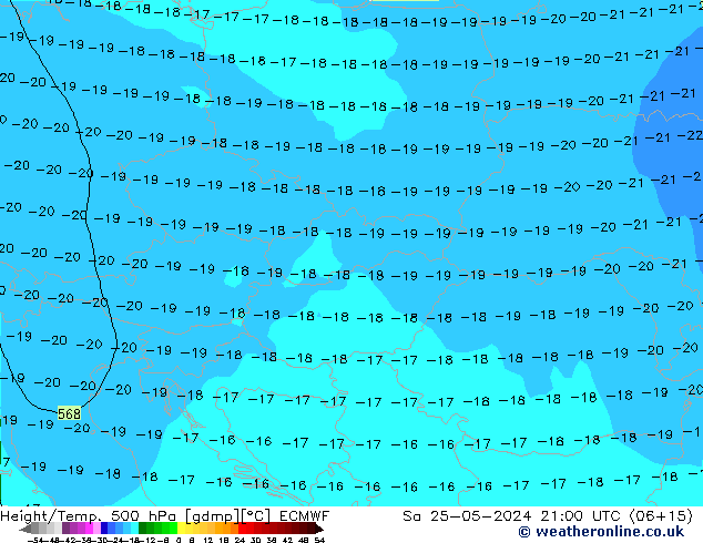 Height/Temp. 500 hPa ECMWF Sa 25.05.2024 21 UTC