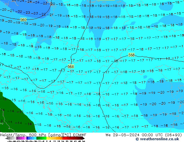 Height/Temp. 500 гПа ECMWF ср 29.05.2024 00 UTC