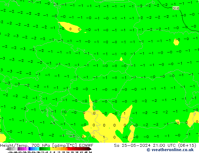 Géop./Temp. 700 hPa ECMWF sam 25.05.2024 21 UTC