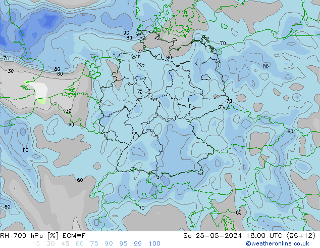 RH 700 hPa ECMWF Sa 25.05.2024 18 UTC