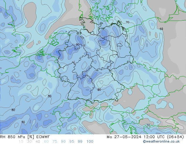 RH 850 hPa ECMWF Mo 27.05.2024 12 UTC