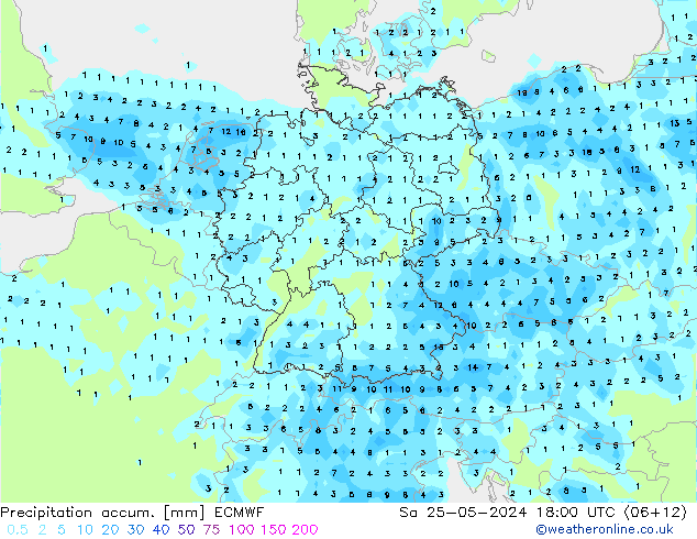 Precipitation accum. ECMWF so. 25.05.2024 18 UTC