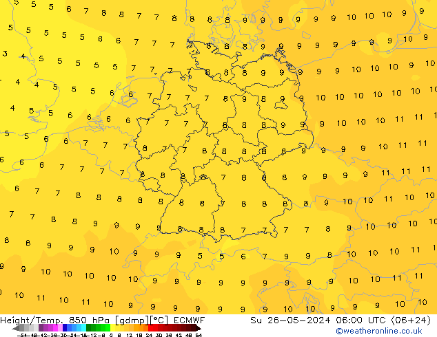 Height/Temp. 850 гПа ECMWF Вс 26.05.2024 06 UTC