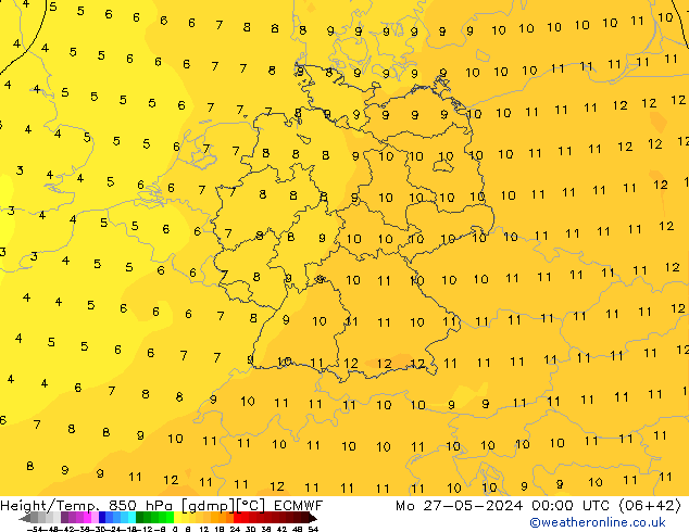 Height/Temp. 850 hPa ECMWF Mo 27.05.2024 00 UTC