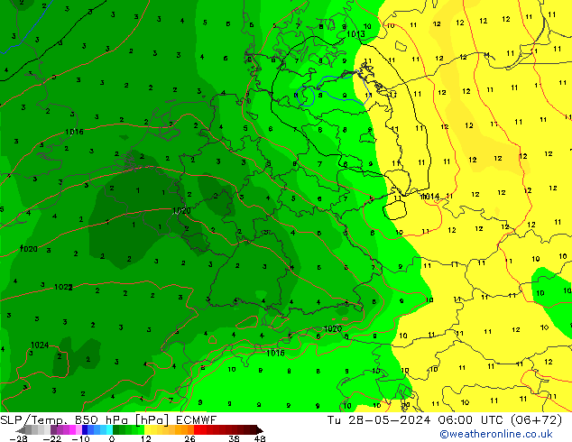 SLP/Temp. 850 hPa ECMWF wto. 28.05.2024 06 UTC