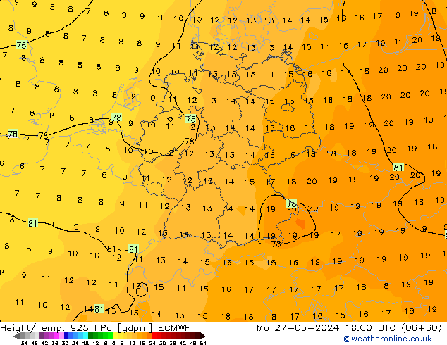 Yükseklik/Sıc. 925 hPa ECMWF Pzt 27.05.2024 18 UTC