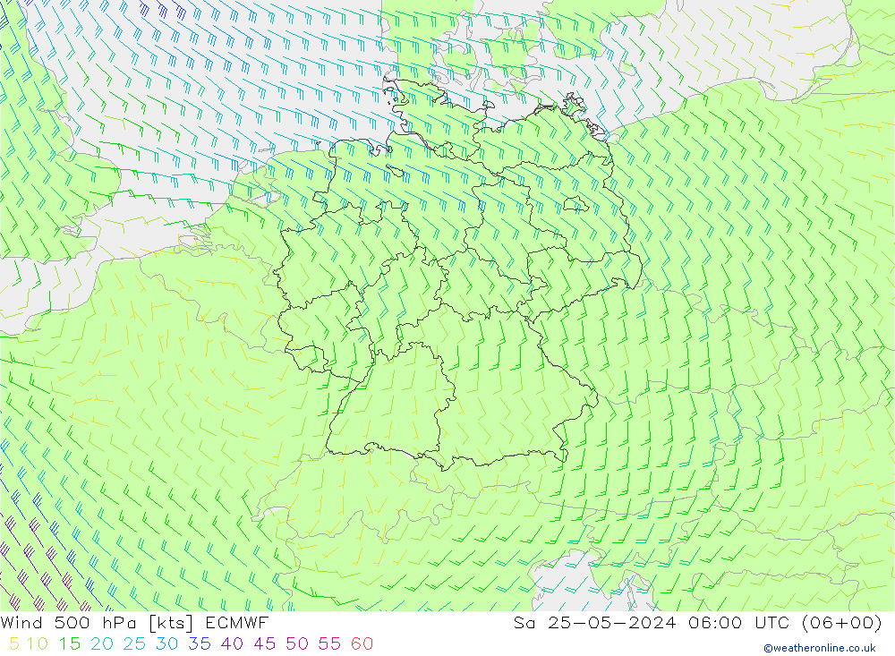 Wind 500 hPa ECMWF za 25.05.2024 06 UTC