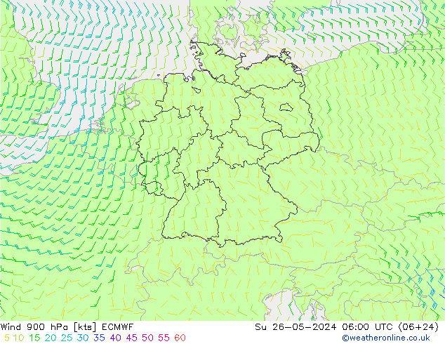 Wind 900 hPa ECMWF So 26.05.2024 06 UTC