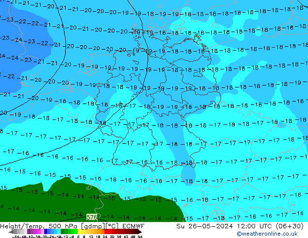 Z500/Rain (+SLP)/Z850 ECMWF nie. 26.05.2024 12 UTC