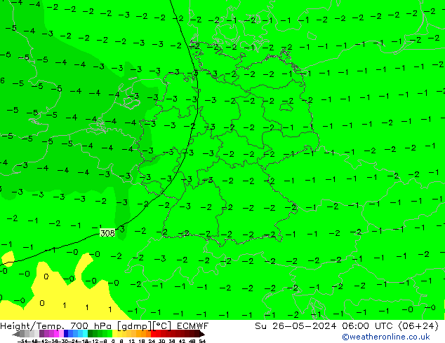 Height/Temp. 700 hPa ECMWF So 26.05.2024 06 UTC