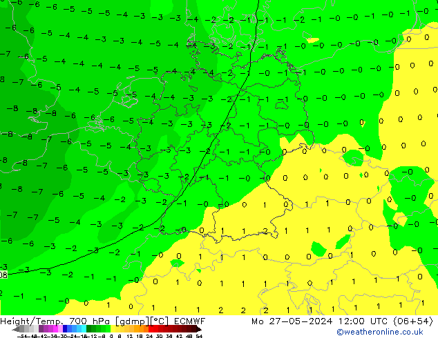 Height/Temp. 700 hPa ECMWF Po 27.05.2024 12 UTC