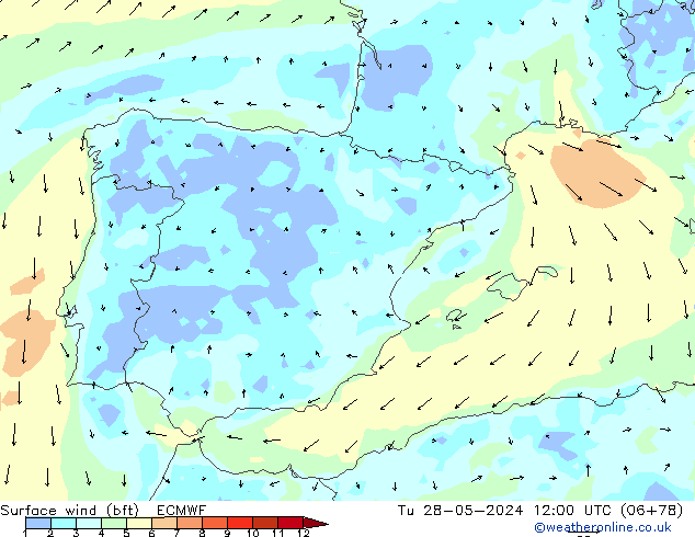  10 m (bft) ECMWF  28.05.2024 12 UTC