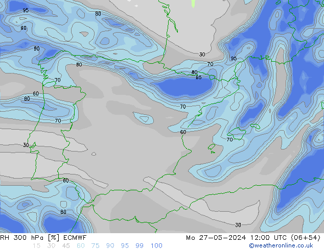 RH 300 hPa ECMWF Seg 27.05.2024 12 UTC