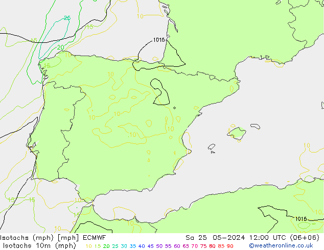 Isotachen (mph) ECMWF za 25.05.2024 12 UTC