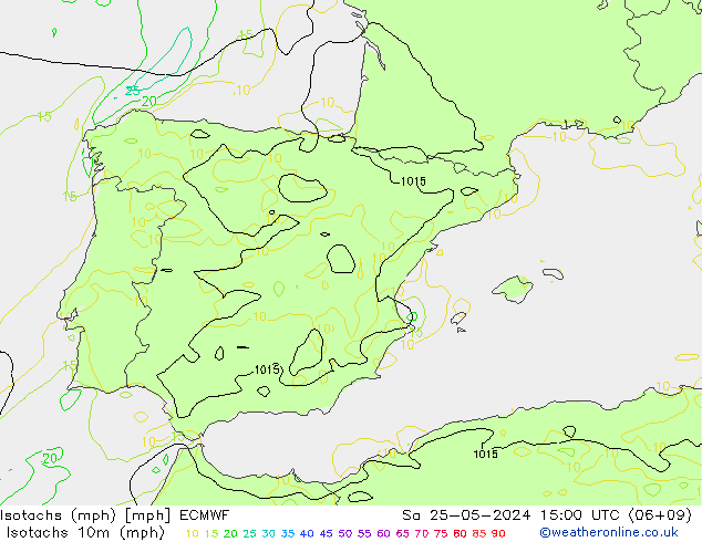 Isotachs (mph) ECMWF sam 25.05.2024 15 UTC