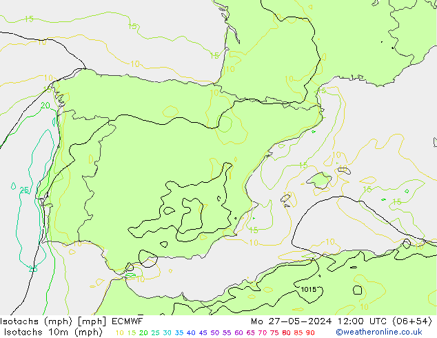 Isotachs (mph) ECMWF Mo 27.05.2024 12 UTC