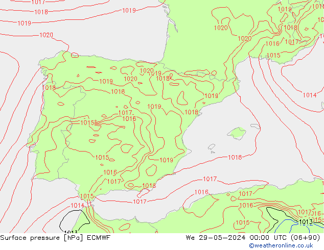 Atmosférický tlak ECMWF St 29.05.2024 00 UTC