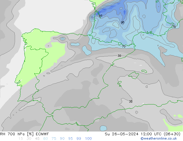 RH 700 hPa ECMWF Su 26.05.2024 12 UTC