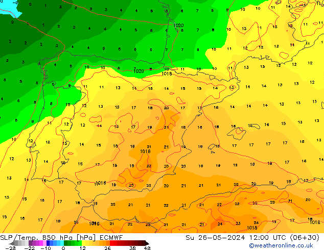 SLP/Temp. 850 hPa ECMWF Dom 26.05.2024 12 UTC