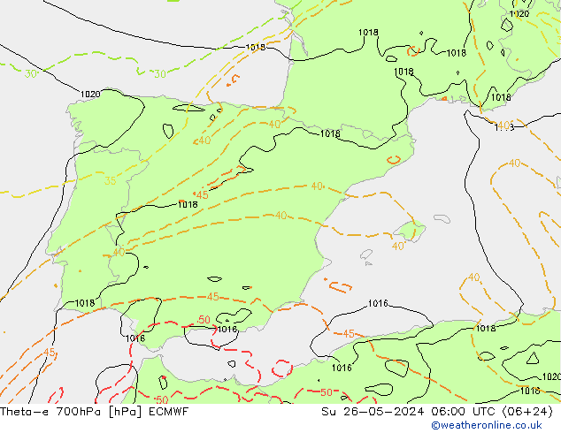 Theta-e 700hPa ECMWF dim 26.05.2024 06 UTC