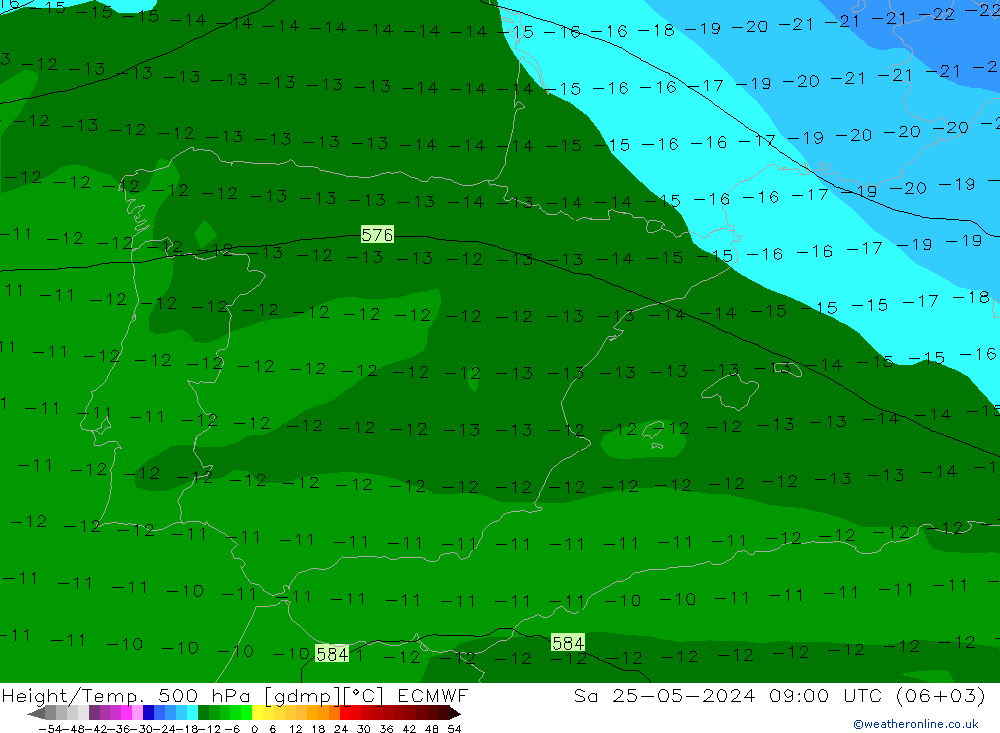 Height/Temp. 500 hPa ECMWF sab 25.05.2024 09 UTC