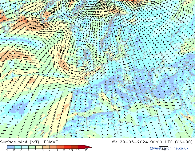 Bodenwind (bft) ECMWF Mi 29.05.2024 00 UTC