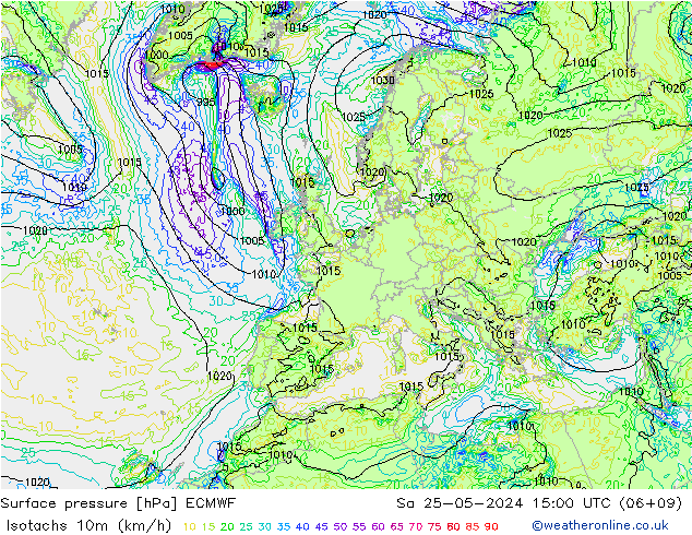 Eşrüzgar Hızları (km/sa) ECMWF Cts 25.05.2024 15 UTC