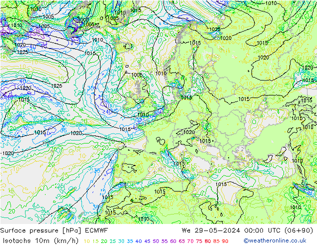 Isotachen (km/h) ECMWF wo 29.05.2024 00 UTC