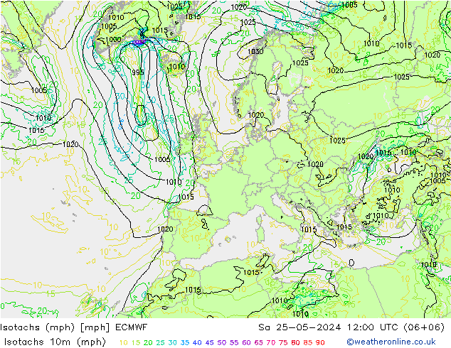 Isotachs (mph) ECMWF Sa 25.05.2024 12 UTC