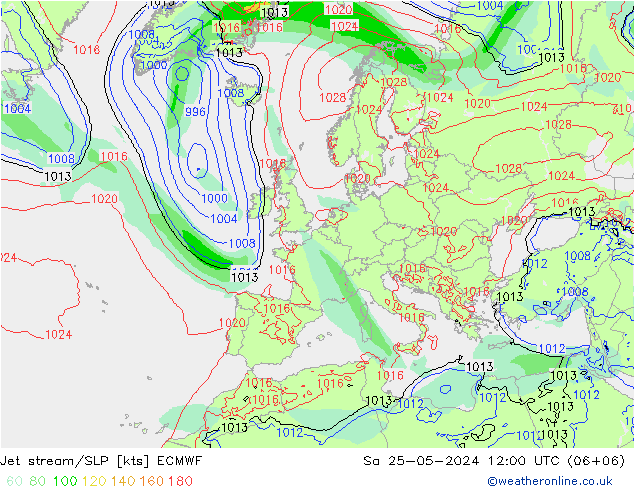 高速氣流/地面气压 ECMWF 星期六 25.05.2024 12 UTC