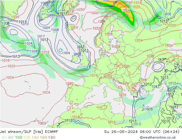 Jet Akımları/SLP ECMWF Paz 26.05.2024 06 UTC