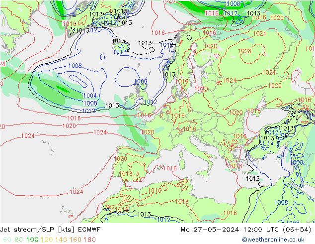 джет/приземное давление ECMWF пн 27.05.2024 12 UTC