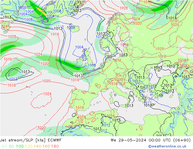 джет/приземное давление ECMWF ср 29.05.2024 00 UTC