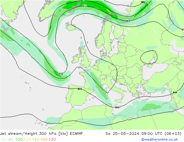 Jet stream/Height 300 hPa ECMWF So 25.05.2024 09 UTC