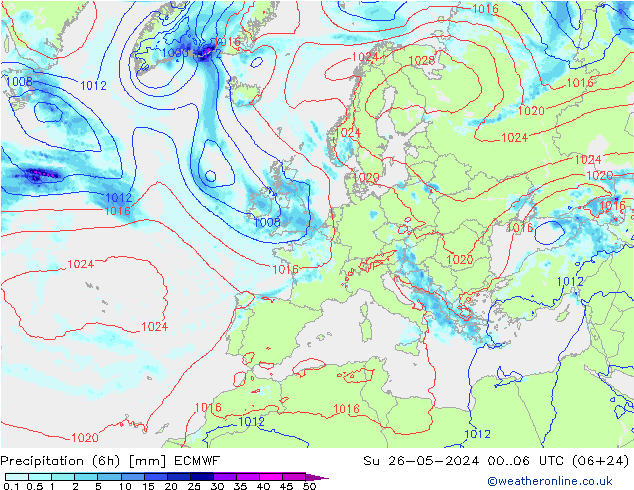 Z500/Rain (+SLP)/Z850 ECMWF Вс 26.05.2024 06 UTC