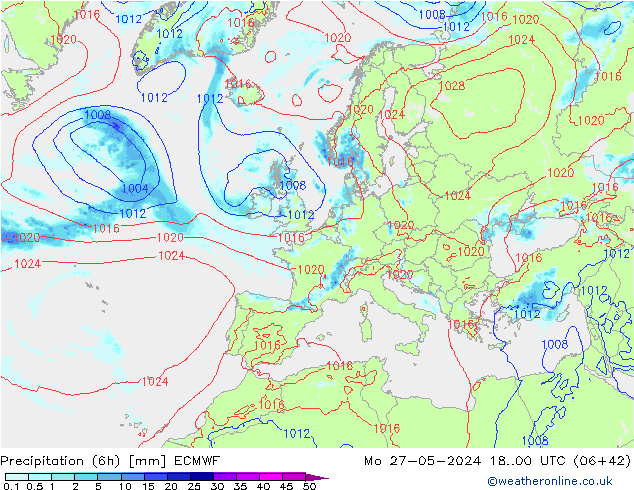 Z500/Yağmur (+YB)/Z850 ECMWF Pzt 27.05.2024 00 UTC