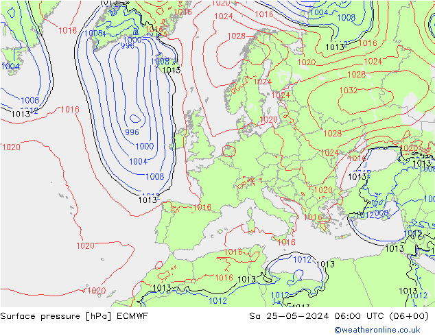 приземное давление ECMWF сб 25.05.2024 06 UTC