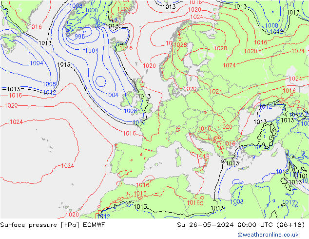 Luchtdruk (Grond) ECMWF zo 26.05.2024 00 UTC