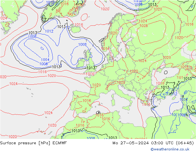 Bodendruck ECMWF Mo 27.05.2024 03 UTC