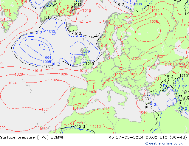 Bodendruck ECMWF Mo 27.05.2024 06 UTC