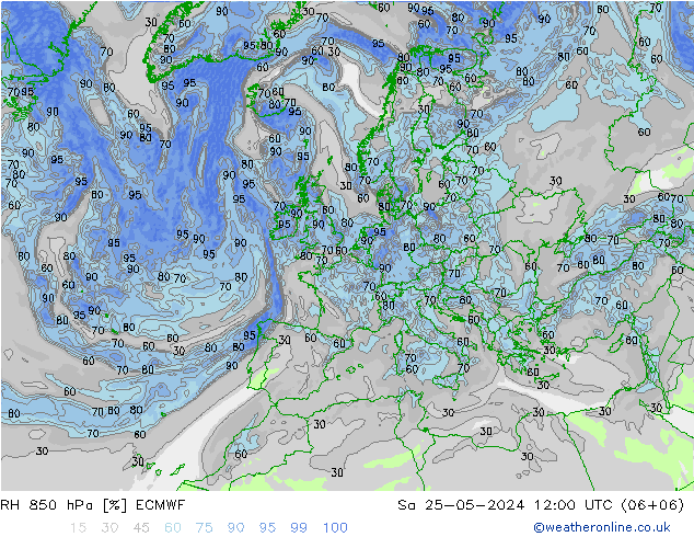 RH 850 hPa ECMWF sab 25.05.2024 12 UTC