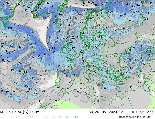 RH 850 hPa ECMWF So 26.05.2024 18 UTC