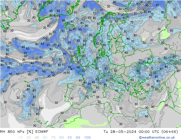 Humedad rel. 850hPa ECMWF mar 28.05.2024 00 UTC