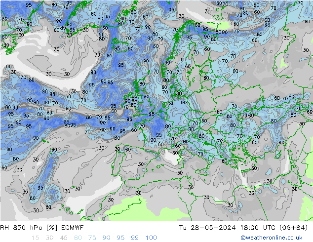 RH 850 hPa ECMWF Di 28.05.2024 18 UTC