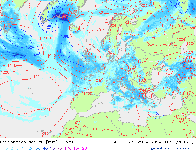 Toplam Yağış ECMWF Paz 26.05.2024 09 UTC