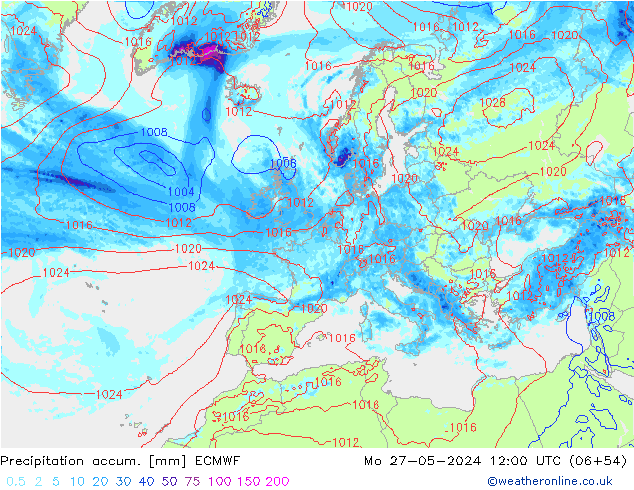 Totale neerslag ECMWF ma 27.05.2024 12 UTC