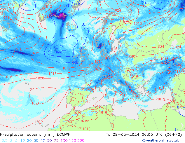 Totale neerslag ECMWF di 28.05.2024 06 UTC