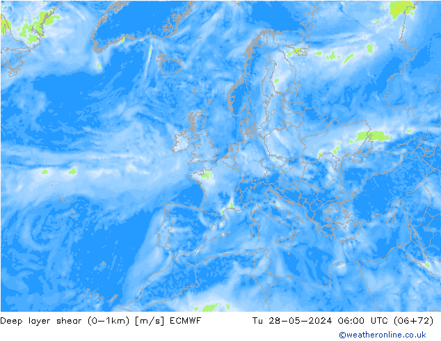 Deep layer shear (0-1km) ECMWF Ter 28.05.2024 06 UTC