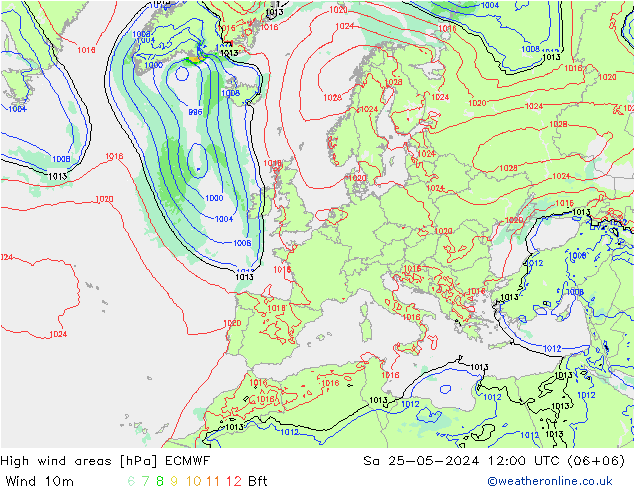 High wind areas ECMWF  25.05.2024 12 UTC